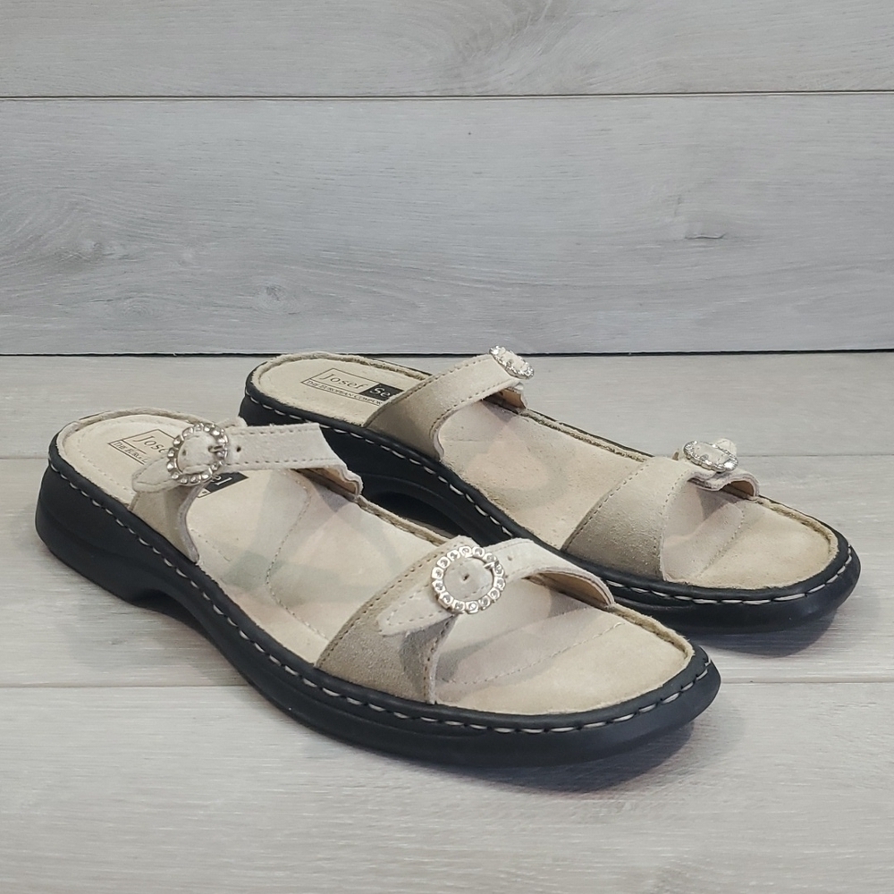 Josef Seibel Beige Suede Slide Sandals